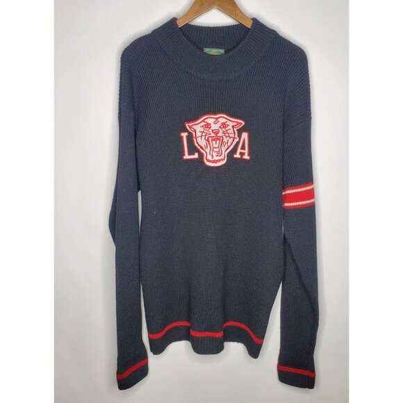 Stall And Dean Mens Black Ribbed LA Tiger Patch Sweater Size 4XL Wool Blend - Picture 1 of 10